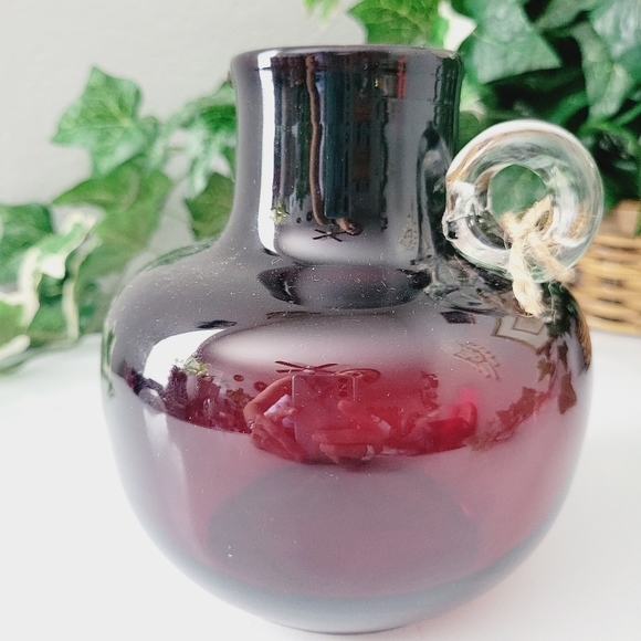 Vintage Dark Cranberry Red Glass vase jug by Emanuel Beranek 1950s Skrdlovice - Picture 11 of 13